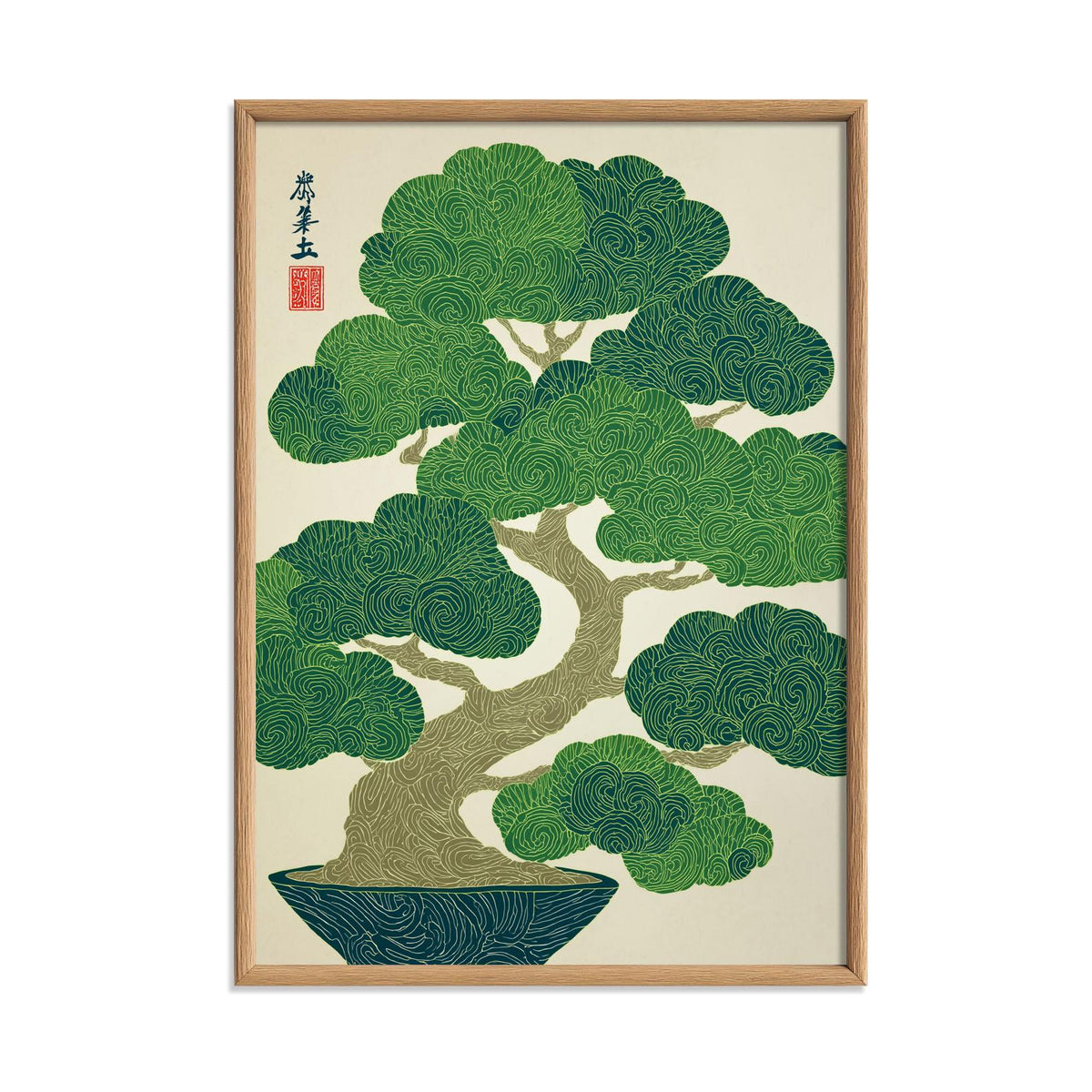 Bonsai Tree Poster, Japanese Botanical Art Print, Green Wall Art, Zen Home Decor