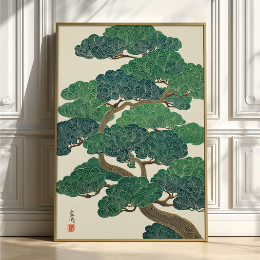 Green Bonsai Poster | Japanese Tree Art Print | Botanical Wall Art | Zen Decor