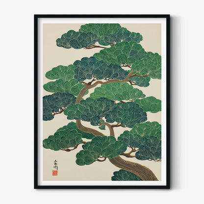 Green Bonsai Poster | Japanese Tree Art Print | Botanical Wall Art | Zen Decor