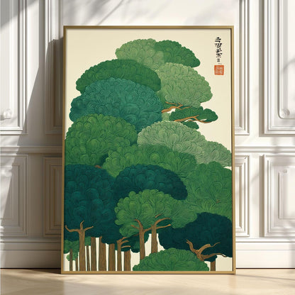 Green Forest Poster | Japanese Tree Art Print | Botanical Wall Art | Zen Nature Decor