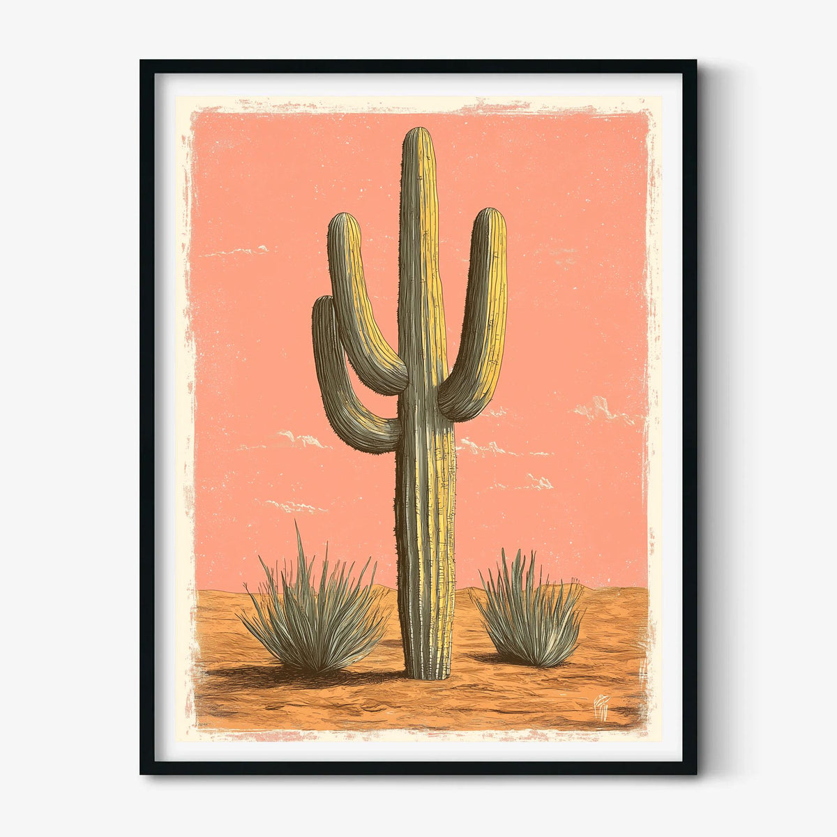 Cactus Poster, Desert Botanical Art Print, Southwestern Wall Art, Pink Boho Decor