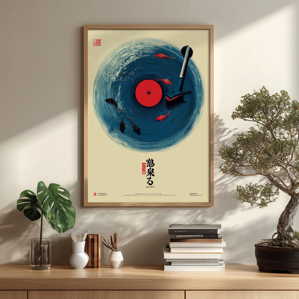 Japanese Vinyl Record Poster | Koi Fish Art Print | Music Wall Art | Retro Decor