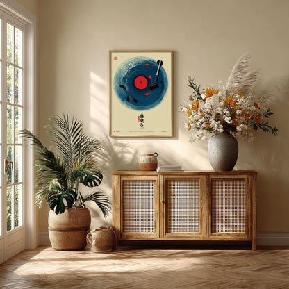 Japanese Vinyl Record Poster | Koi Fish Art Print | Music Wall Art | Retro Decor