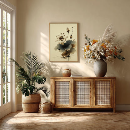 Lotus Flower Poster Print | Japanese Ink Style Wall Art
