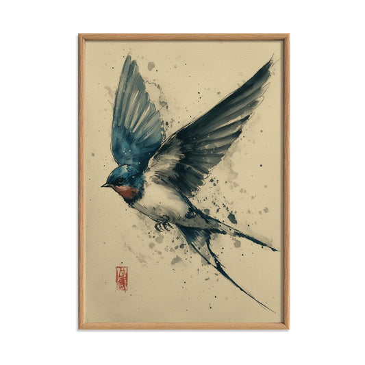 Swallow Bird Poster, Japanese Watercolour Print, Wildlife Wall Art