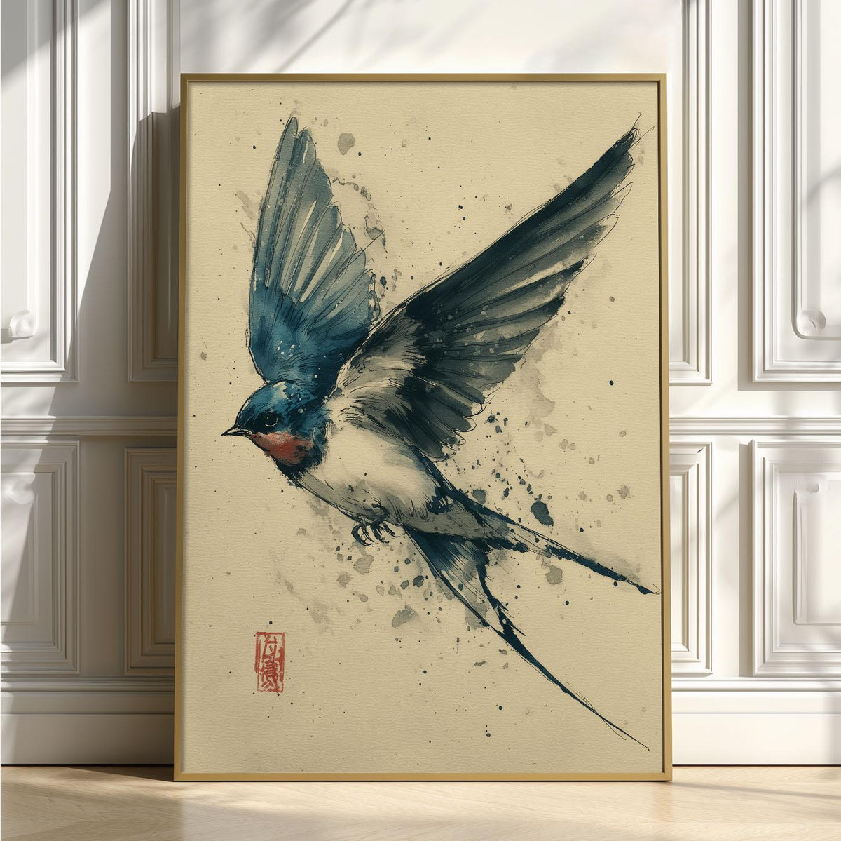 Swallow Bird Poster, Japanese Watercolour Print, Wildlife Wall Art