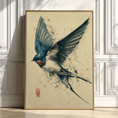 Swallow Bird Poster, Japanese Watercolour Print, Wildlife Wall Art