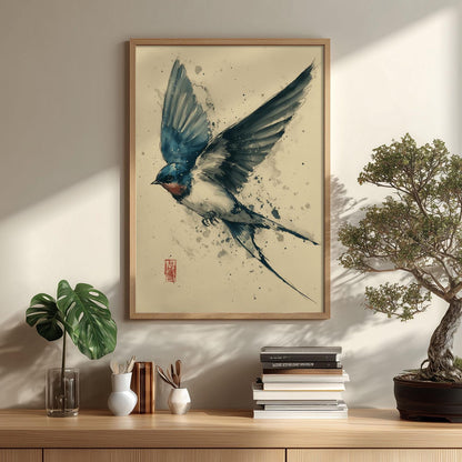 Swallow Bird Poster, Japanese Watercolour Print, Wildlife Wall Art