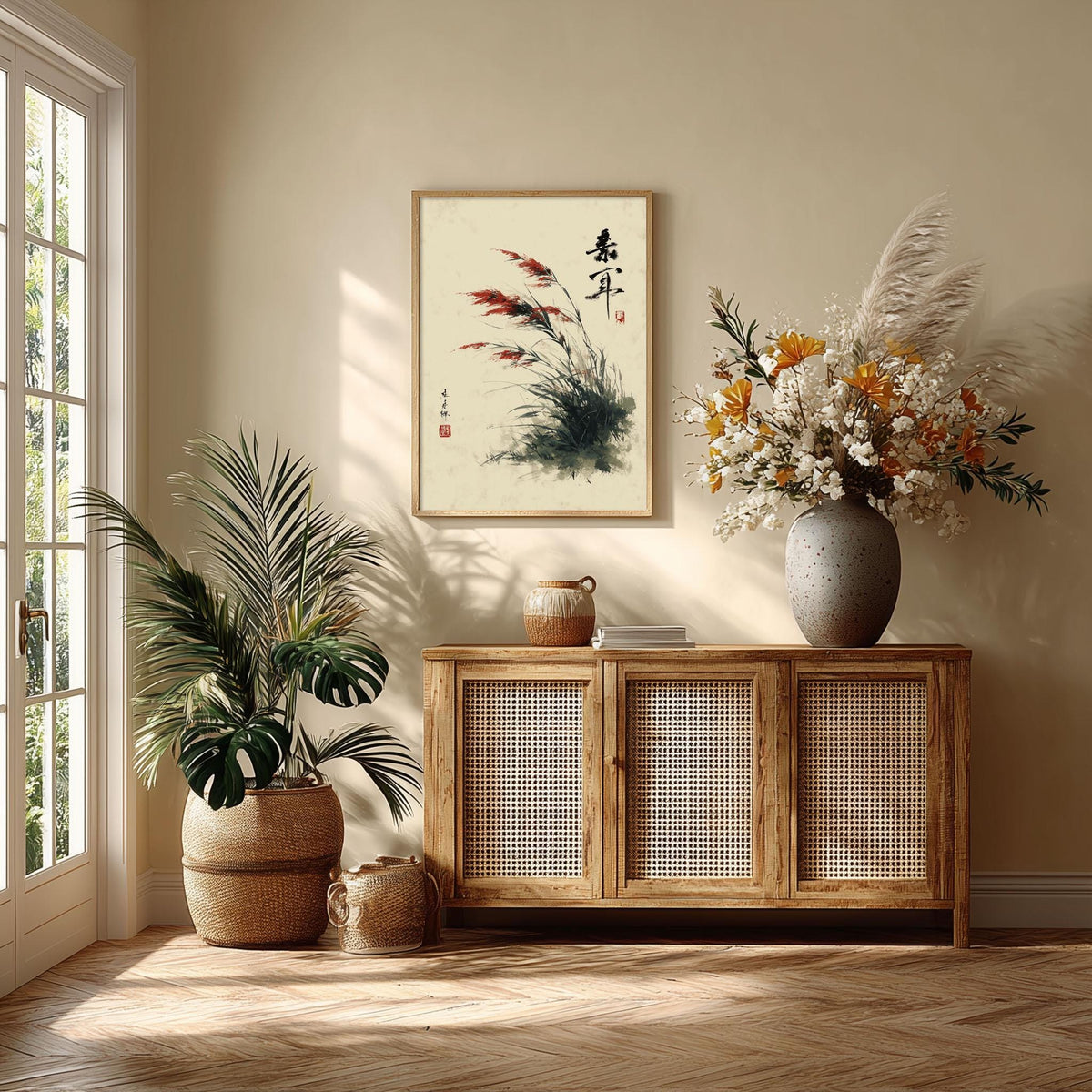Wild Grass Poster, Japanese Sumi E Print, Botanical Wall Art
