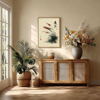 Wild Grass Poster, Japanese Sumi E Print, Botanical Wall Art