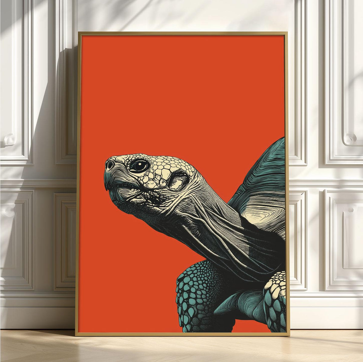 Tortoise Poster, Orange Screen Print, Reptile Animal Wall Art