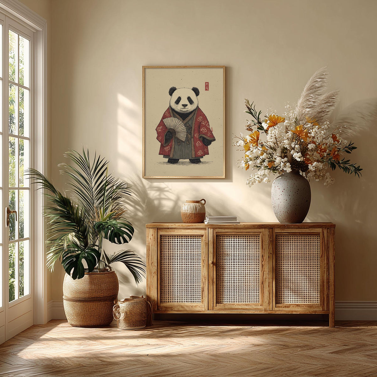 Kimono Panda Poster, Japanese Ukiyo E Print, Animal Wall Art