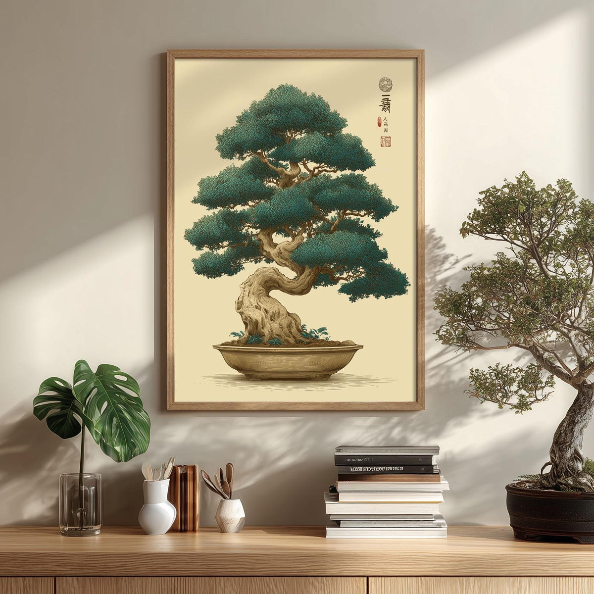 Bonsai Tree Poster, Japanese Ukiyo E Print, Botanical Zen Wall Art