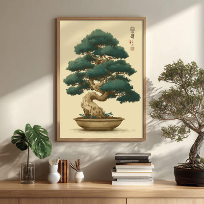 Bonsai Tree Poster, Japanese Ukiyo E Print, Botanical Zen Wall Art