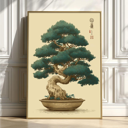 Bonsai Tree Poster, Japanese Ukiyo E Print, Botanical Zen Wall Art