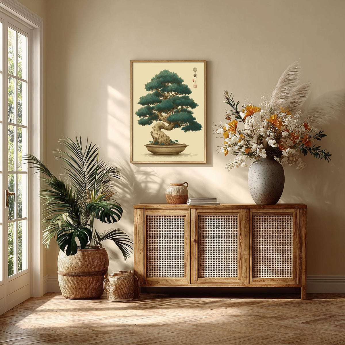 Bonsai Tree Poster, Japanese Ukiyo E Print, Botanical Zen Wall Art