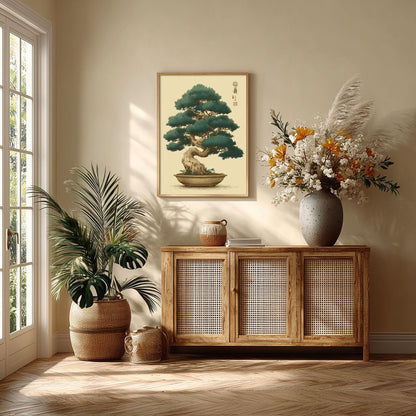 Bonsai Tree Poster, Japanese Ukiyo E Print, Botanical Zen Wall Art