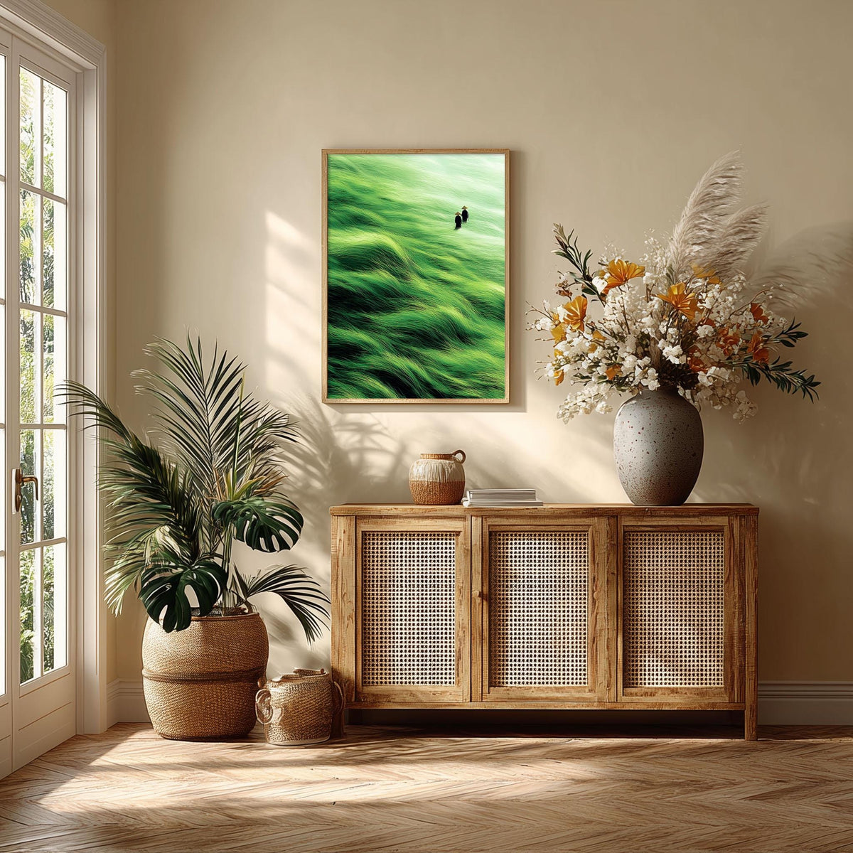 Japanese Landscape Poster, Green Tall Grass Print, Countryside Wall Art