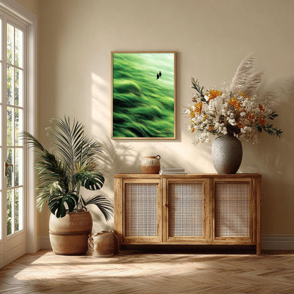 Japanese Landscape Poster, Green Tall Grass Print, Countryside Wall Art