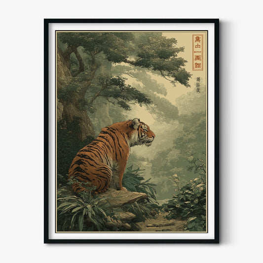 Vintage Japanese Tiger Poster, Jungle Print, Wildlife Wall Art