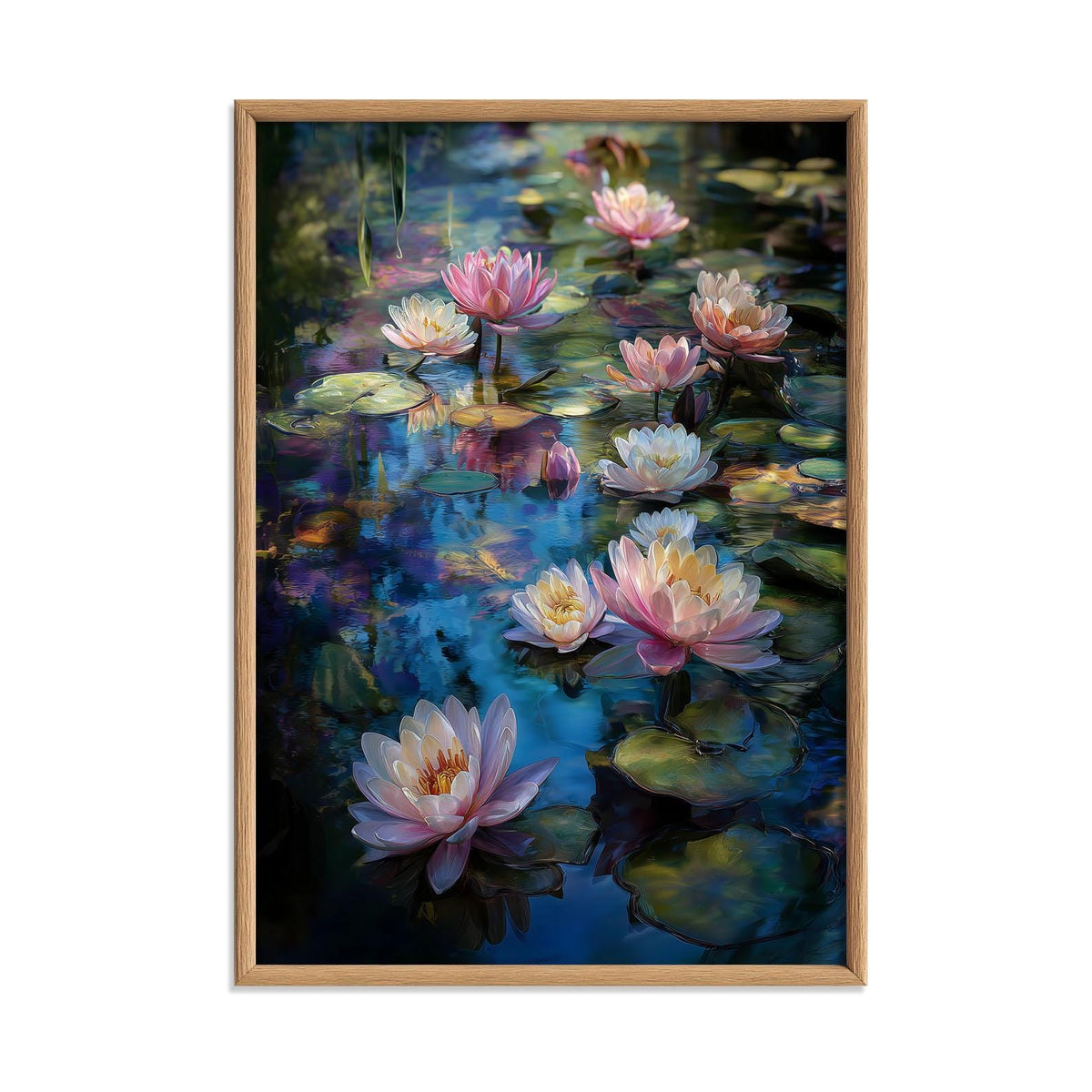 Water Lily Poster, Impressionist Garden Print, Blue Floral Pond Wall Art