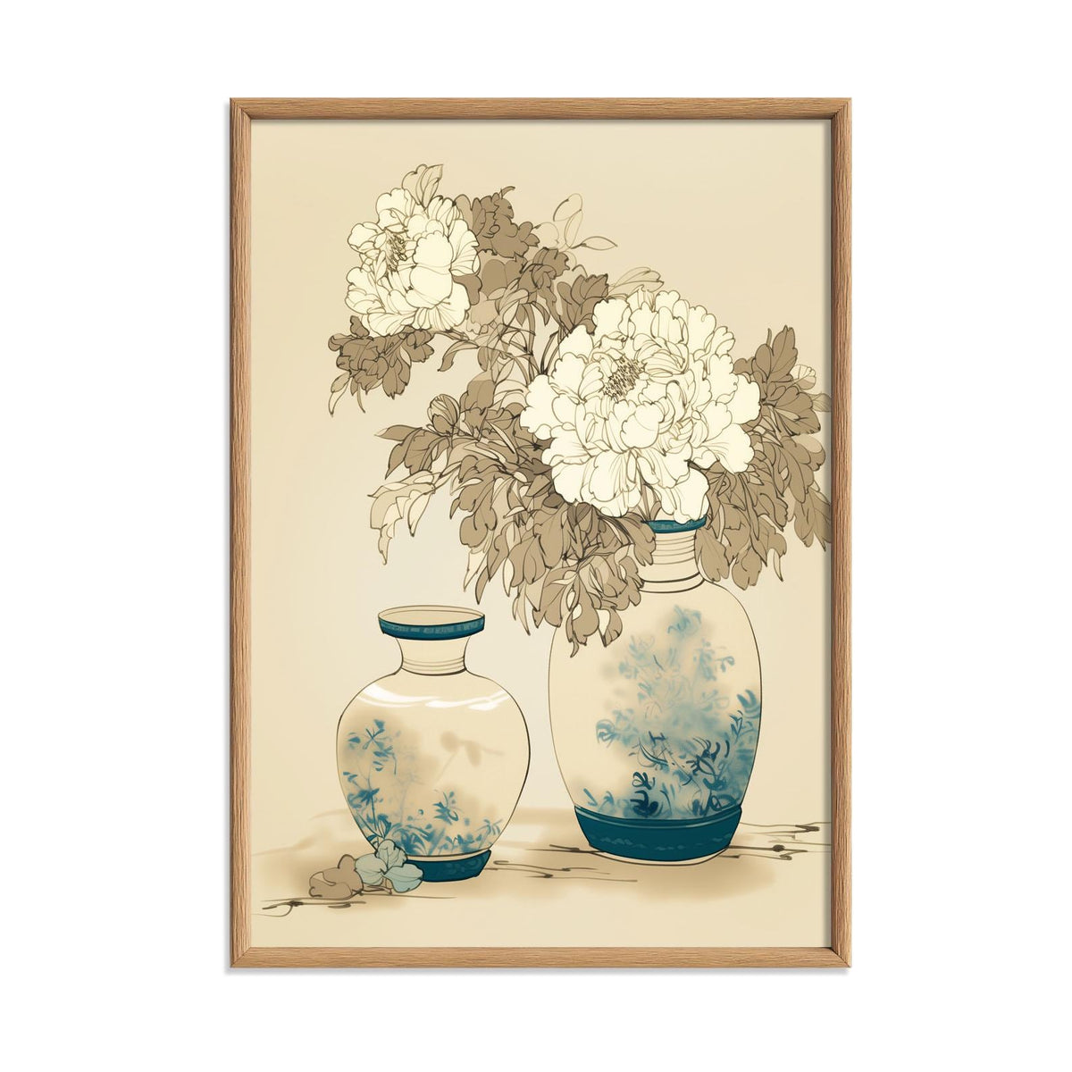Vintage Peony Vase Poster, Floral Print, Chinoiserie Wall Art