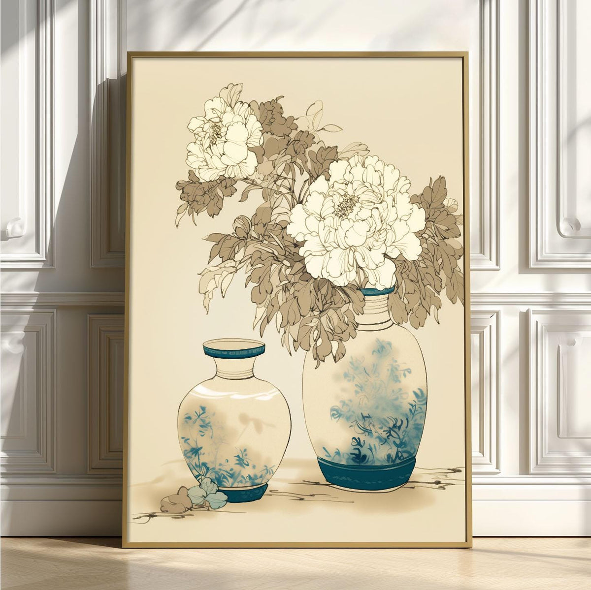 Vintage Peony Vase Poster, Floral Print, Chinoiserie Wall Art
