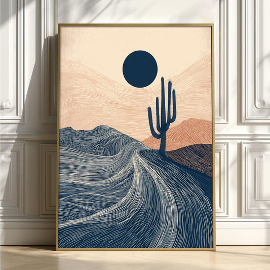 Desert Cactus Poster, Minimalist Landscape Art Print, Southwestern Wall Art, Boho Decor
