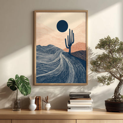 Desert Cactus Poster, Minimalist Landscape Art Print, Southwestern Wall Art, Boho Decor