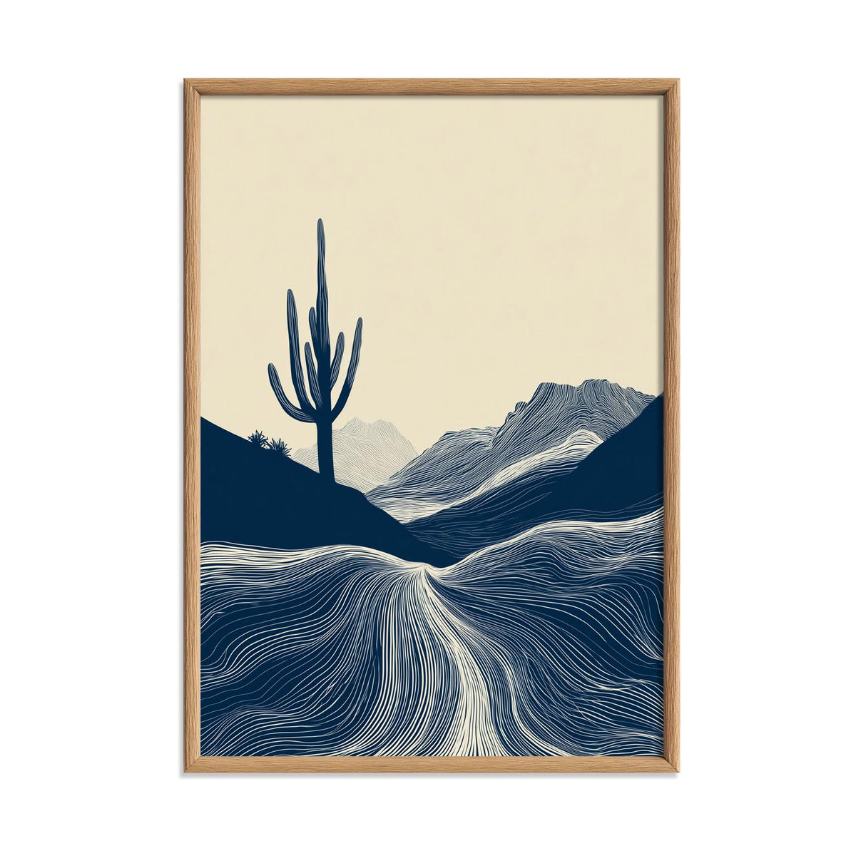 Desert Cactus Wall Art | Minimalist Landscape Poster, Navy Blue Art Print | Southwest Decor