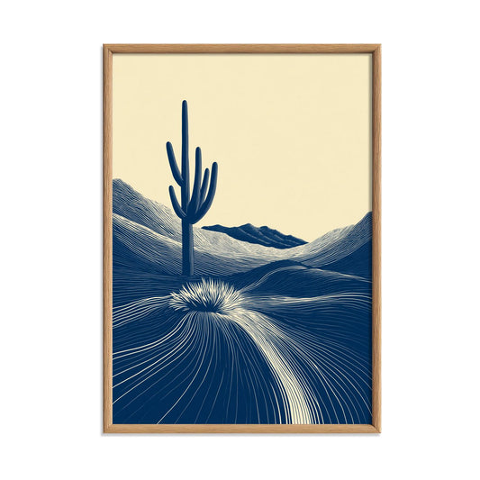 Cactus Desert Poster | Navy Landscape Art Print, Minimalist Wall Art | Southwest Decor