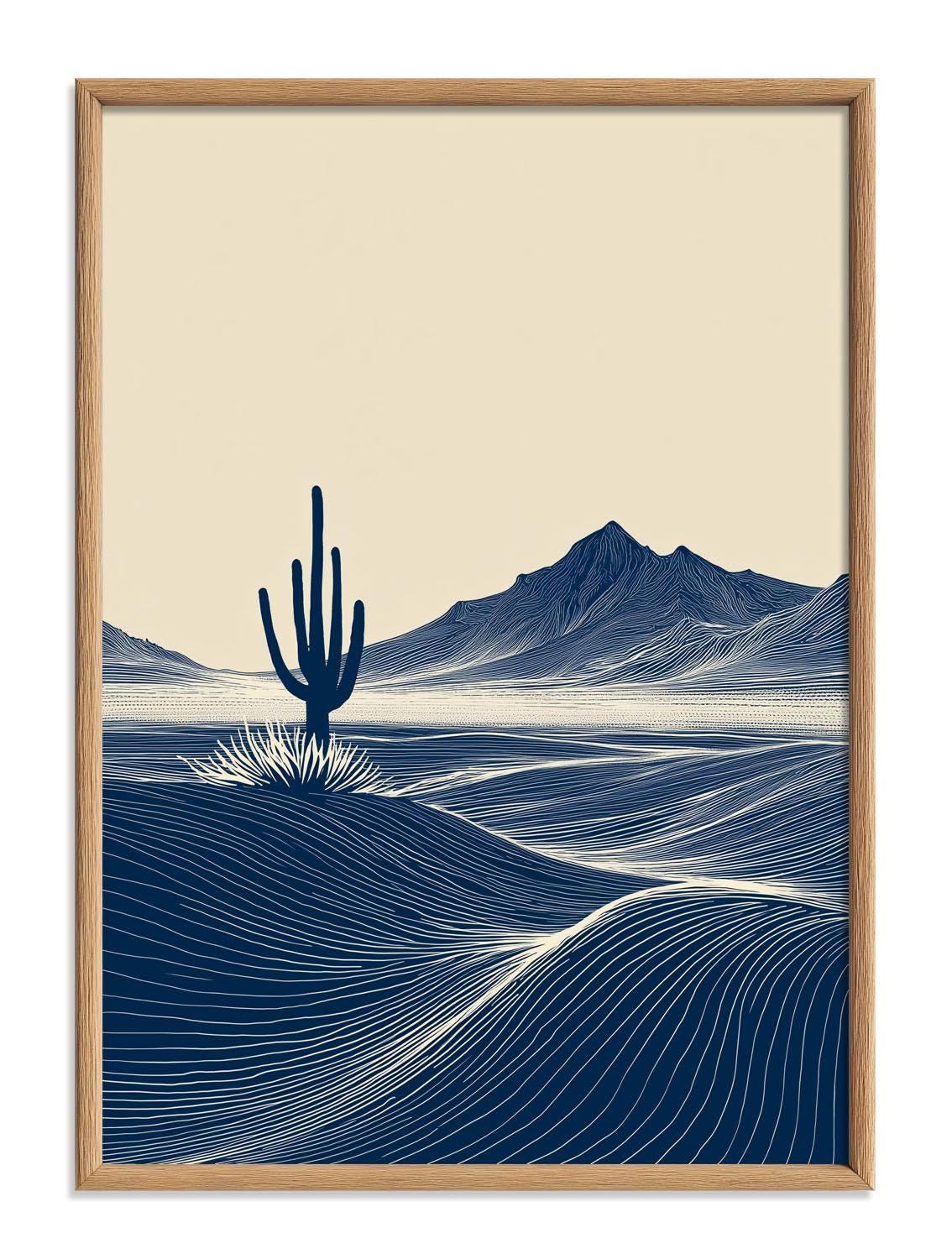 Cactus Desert Poster | Navy Landscape Art Print, Minimalist Wall Art | Southwest Decor