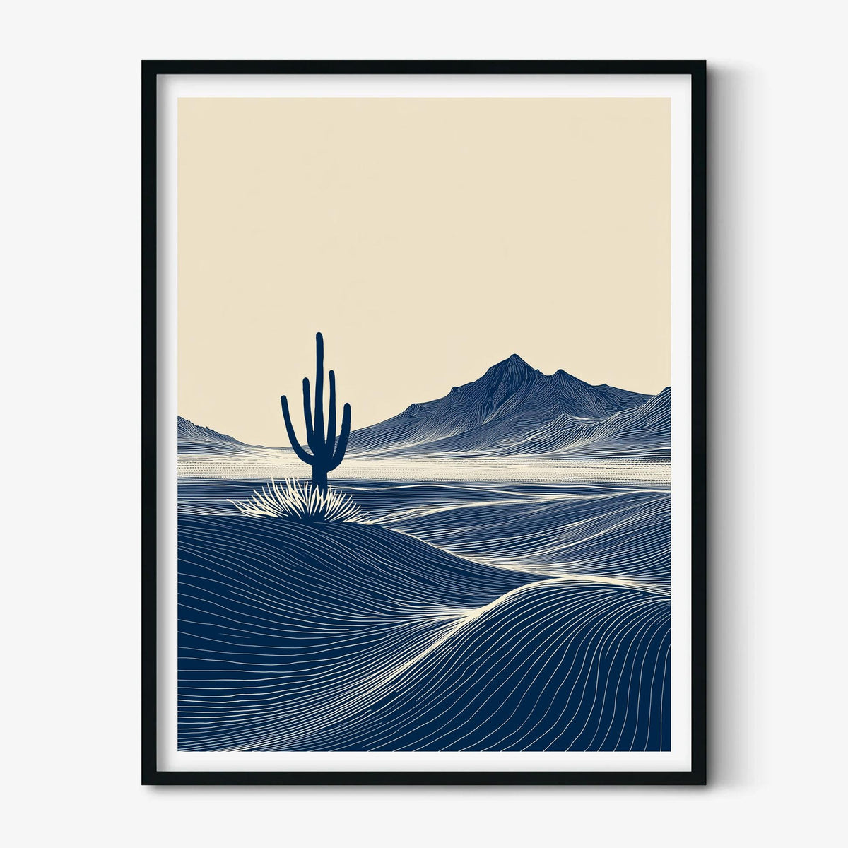 Cactus Desert Poster | Navy Landscape Art Print, Minimalist Wall Art | Southwest Decor