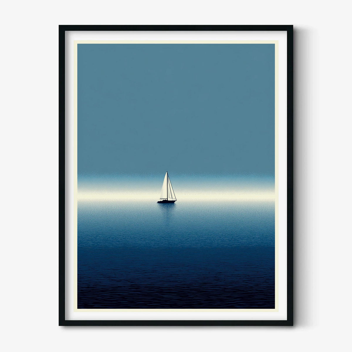 Blue Sailboat Ocean Poster | Minimalist Seascape Art Print, Coastal Wall Art | Navy Nautical Decor