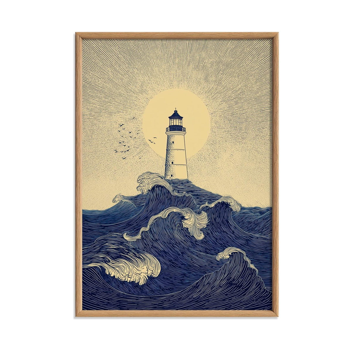 Lighthouse Ocean Poster | Nautical Wave Art Print, Coastal Wall Art | Seaside Beach House Decor