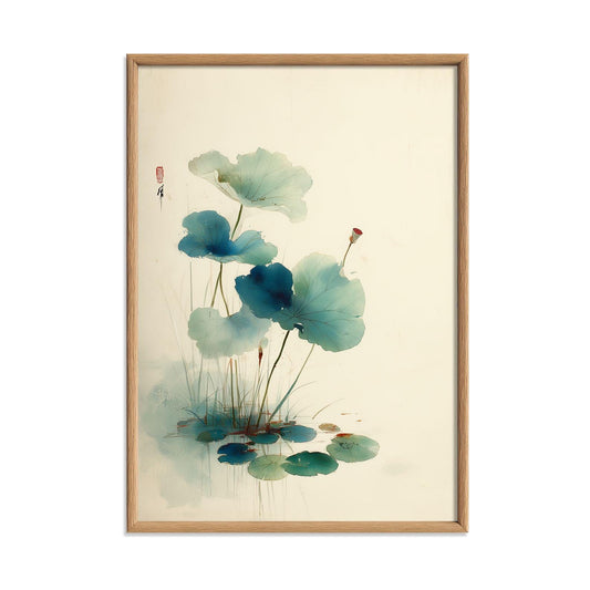 Blue Lotus Wall Art | Japanese Botanical Poster, Minimalist Art Print | Zen Watercolour Decor