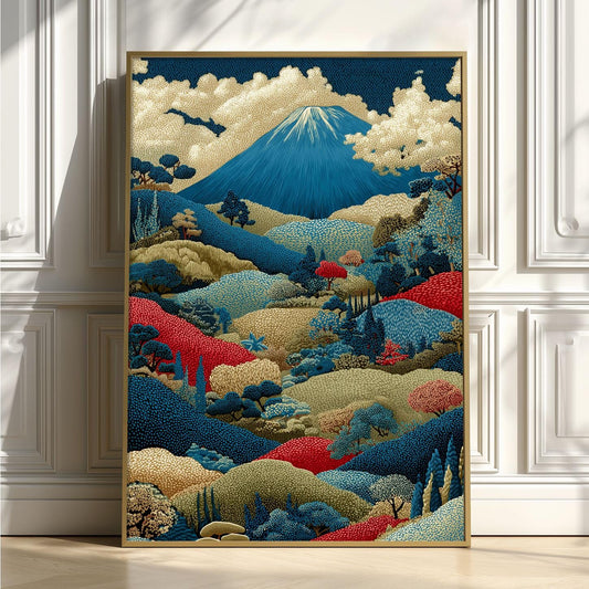 Colourful Mount Fuji Poster | Japanese Landscape Art Print, Mountain Wall Art Print | Japandi Decor