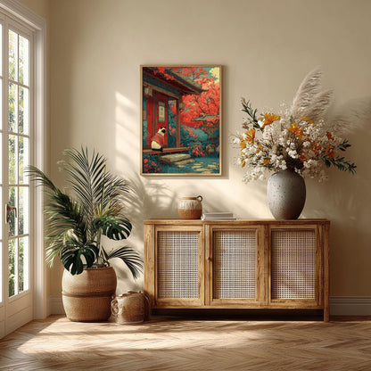 Siamese Cat Poster | Japanese Garden Art Print, Cherry Blossom Wall Art | Kimono Cat Decor