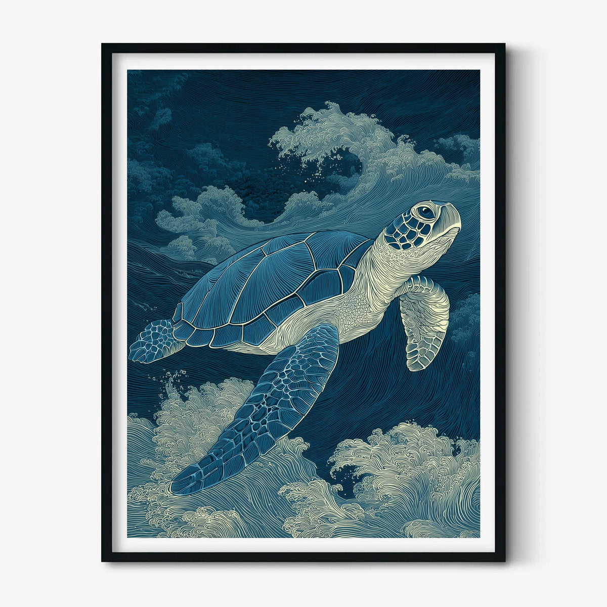 Sea Turtle Poster | Japanese Wave Art Print, Ocean Wall Art | Coastal Nautical Decor