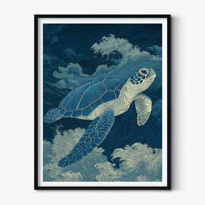 Sea Turtle Poster | Japanese Wave Art Print, Ocean Wall Art | Coastal Nautical Decor