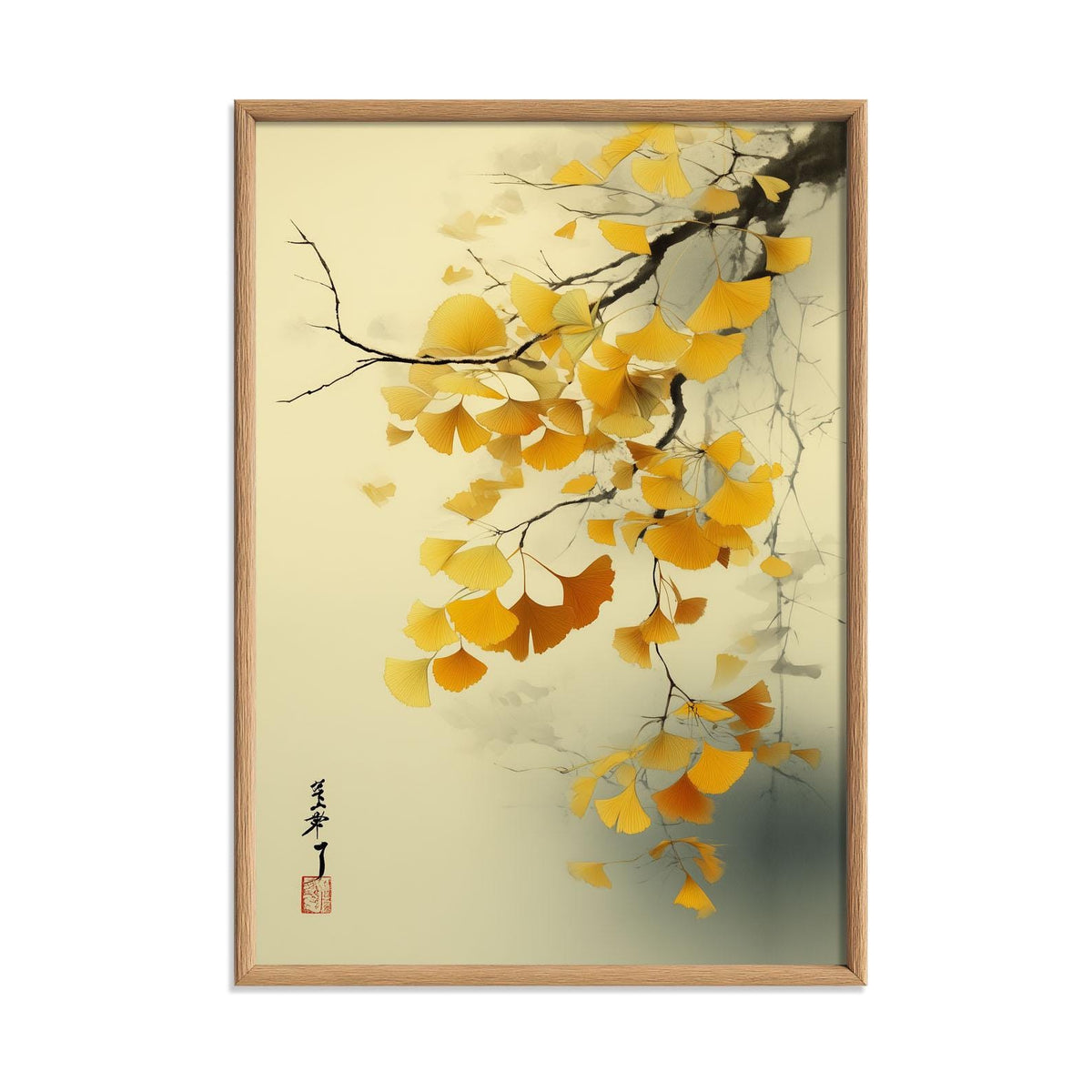 Ginkgo Leaf Art Print | Japanese Botanical Poster, Golden Autumn Wall Art | Zen Nature Decor