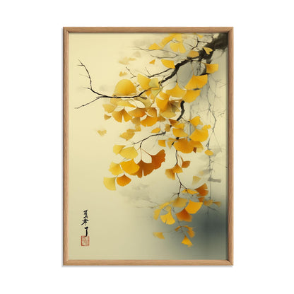 Ginkgo Leaf Art Print | Japanese Botanical Poster, Golden Autumn Wall Art | Zen Nature Decor