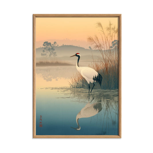 Red Crowned Crane Poster | Japanese Wetland Wall Art, Bird Art Print | Zen Nature Decor
