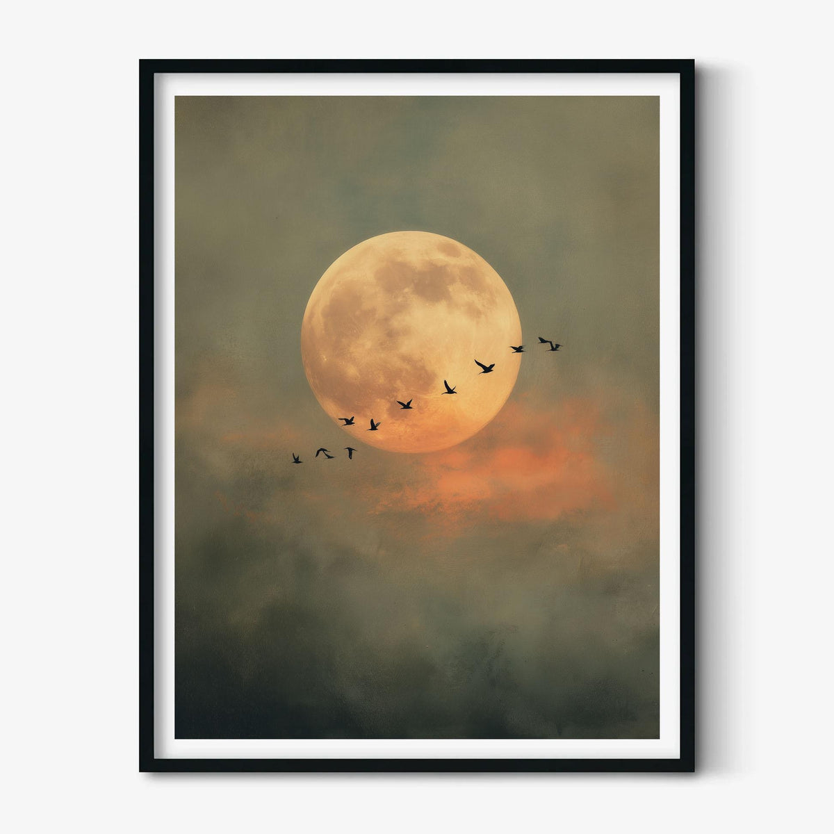 Full Moon Print – Flying Birds Night Sky Poster | Atmospheric Wall Art