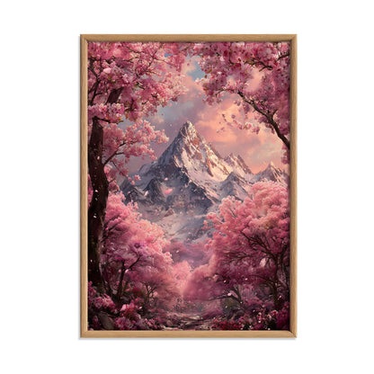 Cherry Blossom Mountain Print – Pink Fantasy Landscape | Dreamy Wall Art