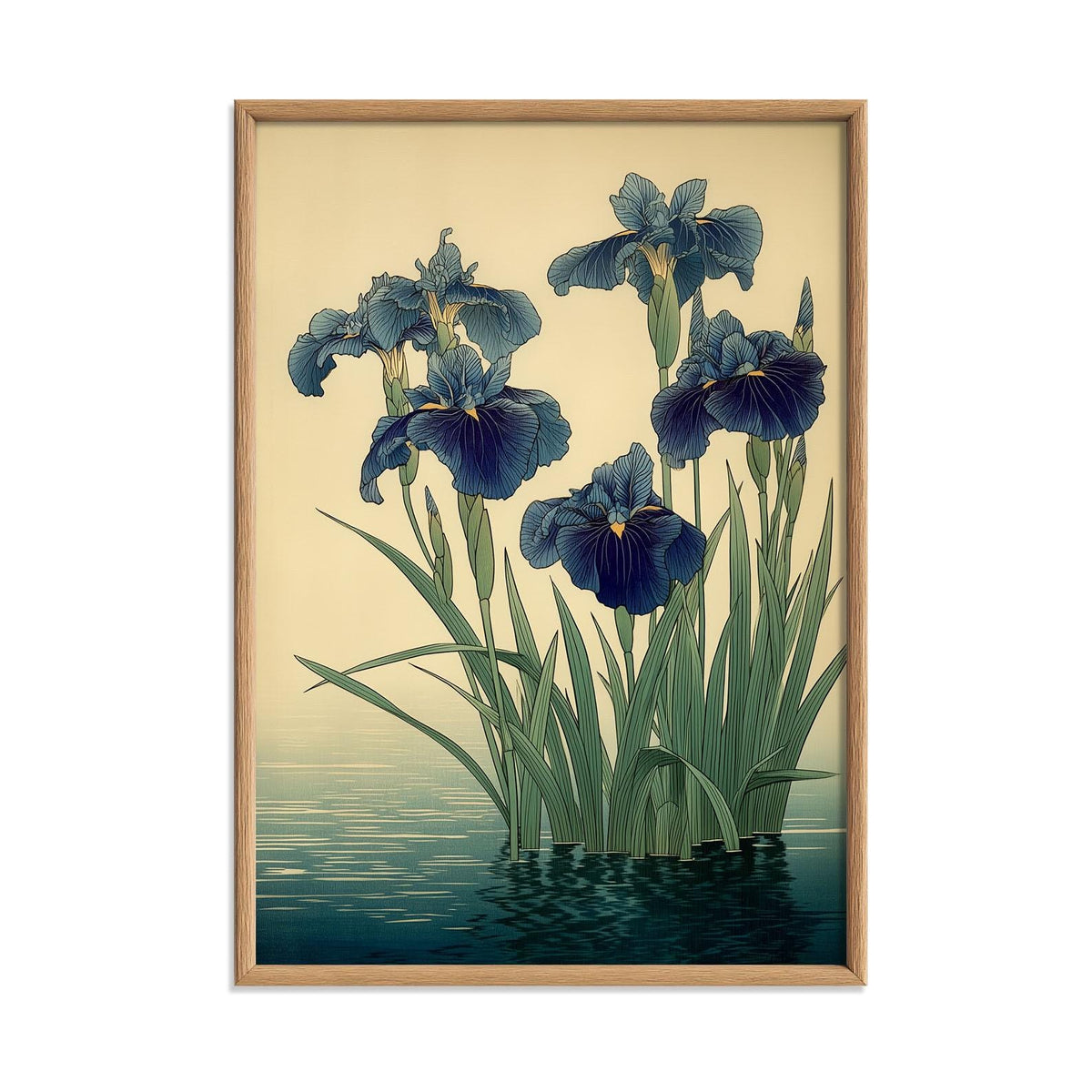 Japanese Iris Wall Art | Blue Botanical Poster, Water Garden Art Print | Zen Floral Decor