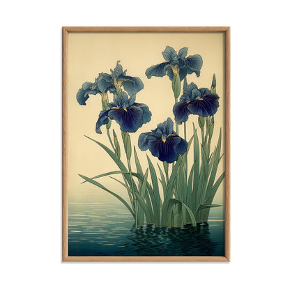 Japanese Iris Wall Art | Blue Botanical Poster, Water Garden Art Print | Zen Floral Decor