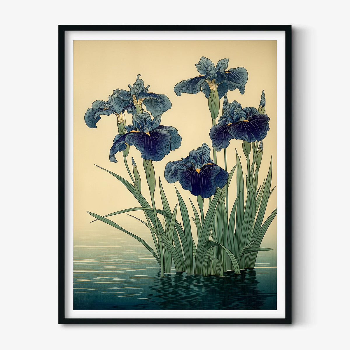 Japanese Iris Wall Art | Blue Botanical Poster, Water Garden Art Print | Zen Floral Decor