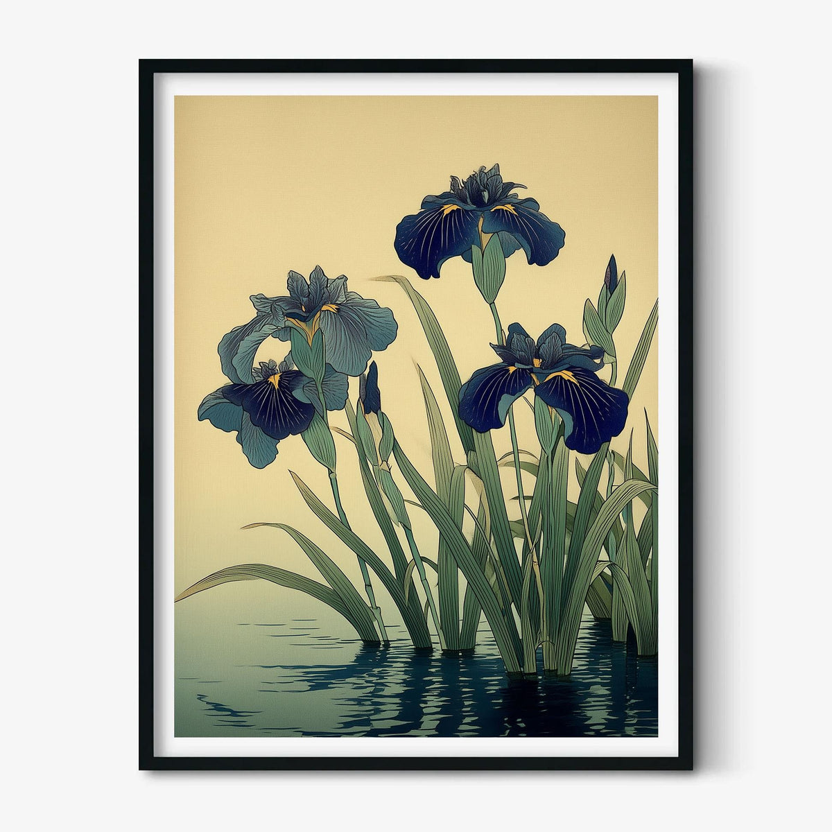 Blue Iris Wall Art | Japanese Floral Poster, Water Garden Art Print | Zen Botanical Decor