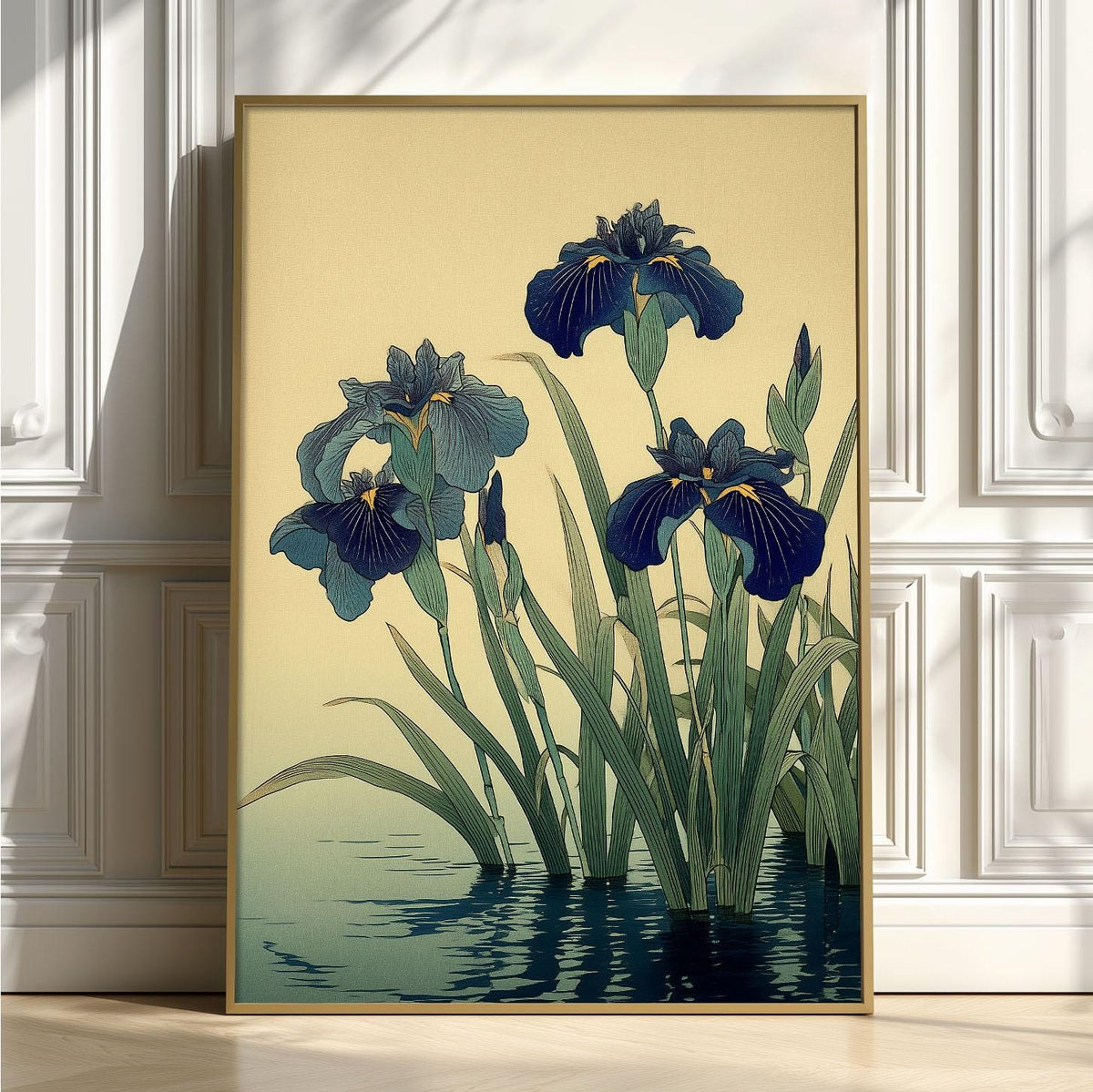 Blue Iris Wall Art | Japanese Floral Poster, Water Garden Art Print | Zen Botanical Decor